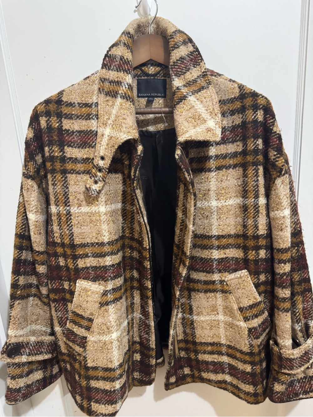 Banana Republic Plaid Wool Blend Jacket Coat Size L